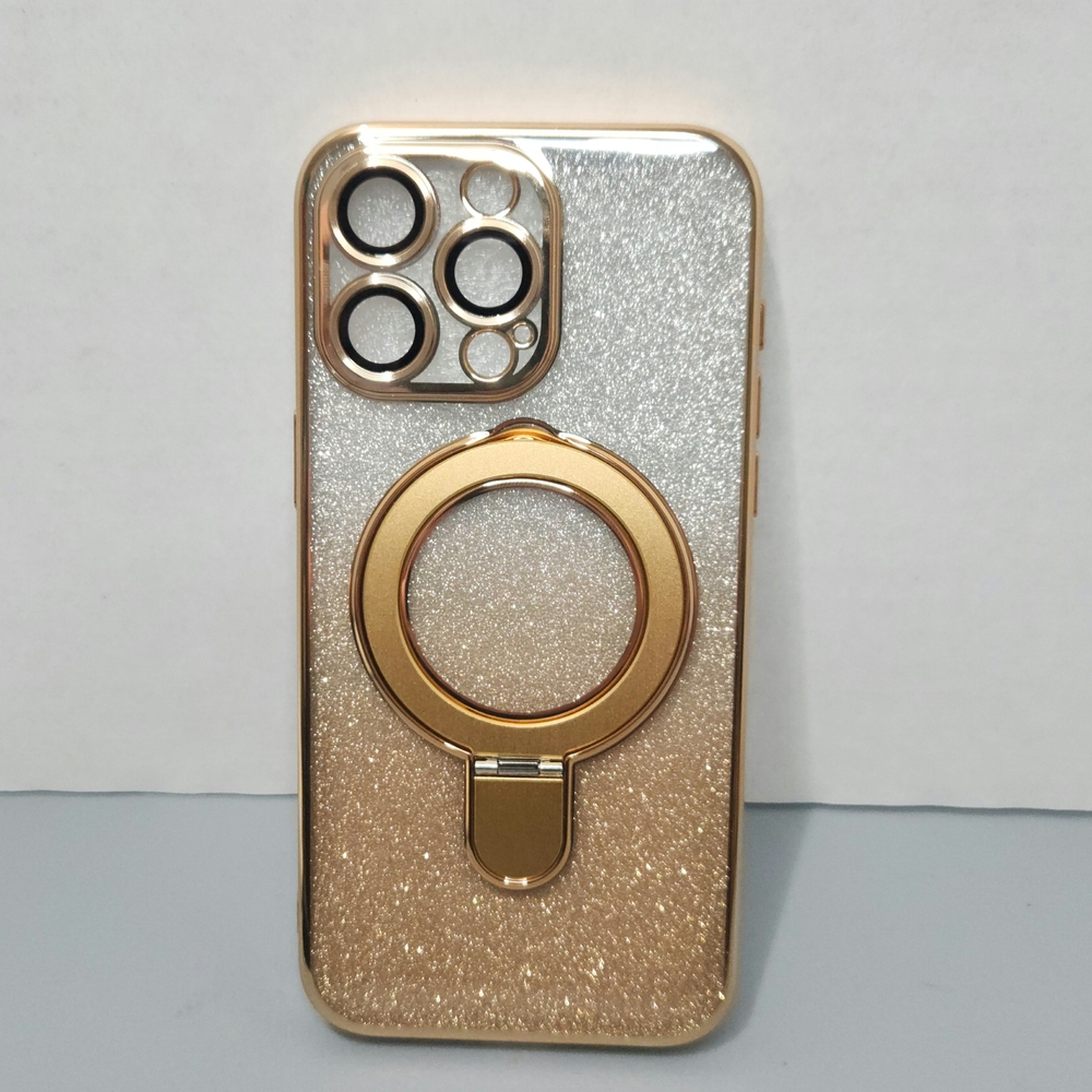 IPhone 15 Pro Max Gold and Silver Glitter Phone Case with Ring Holder